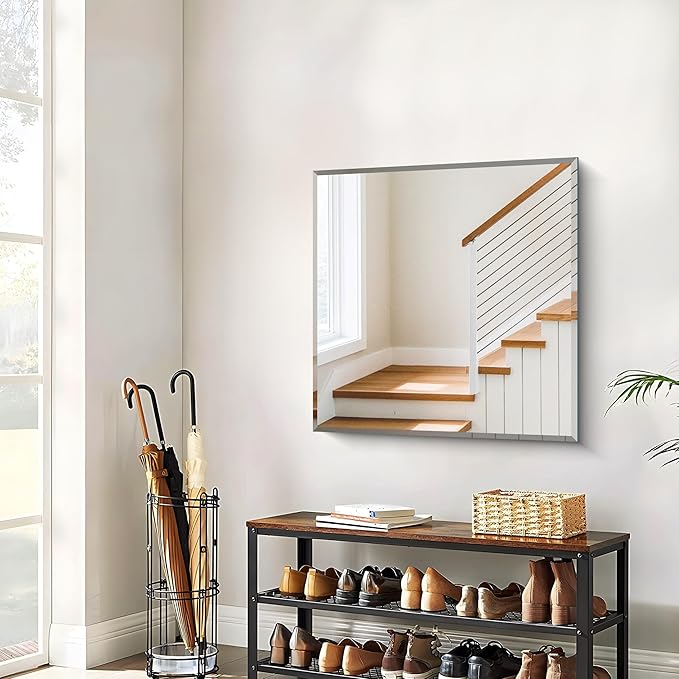 Beveled Mirror, 30x30 inch Square Bathroom Mirrors for Wall, Upgraded Shatterproof Frameless Vanity Mirror Over Sink with Beveled Edge for Bathroom,Bedroom,Living Room and Entryway