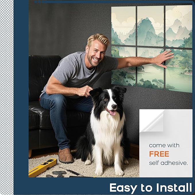 BUBOS 8 Pack Art Acoustic Panels Soundproof Wall Panel,47.2X31.4 Inches Sound Absorbing Panel,Self-adhesive Decorative Acoustical Wall Panels, Acoustic Treatment for Ceiling Home Office(Chinese Charm)