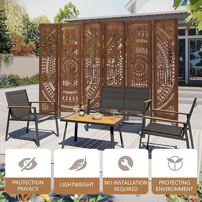 Boho 6 Panel Room Divider, Room Dividers and Folding Privacy Screens, Modern Room Partition, 67" Room Divider Wall, Privacy Dividers for Rooms, Bedroom, Office, Dark Brown
