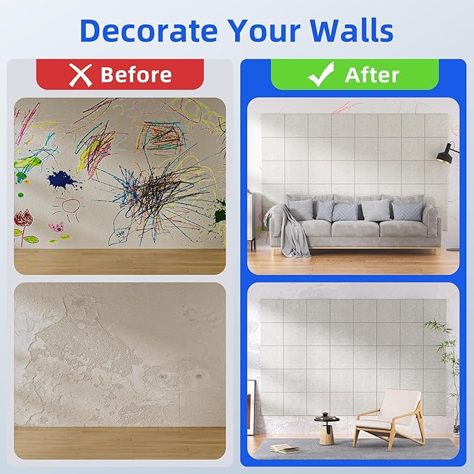 20 Pack Acoustic Panels with Self Adhesive, 12" X 12" X 0.4" High Density Sound Proof Foam Panels for Walls, Soundproof Wall Panels, Square Sound Absorbing Panels for Home Studio Office Decor - Ivory