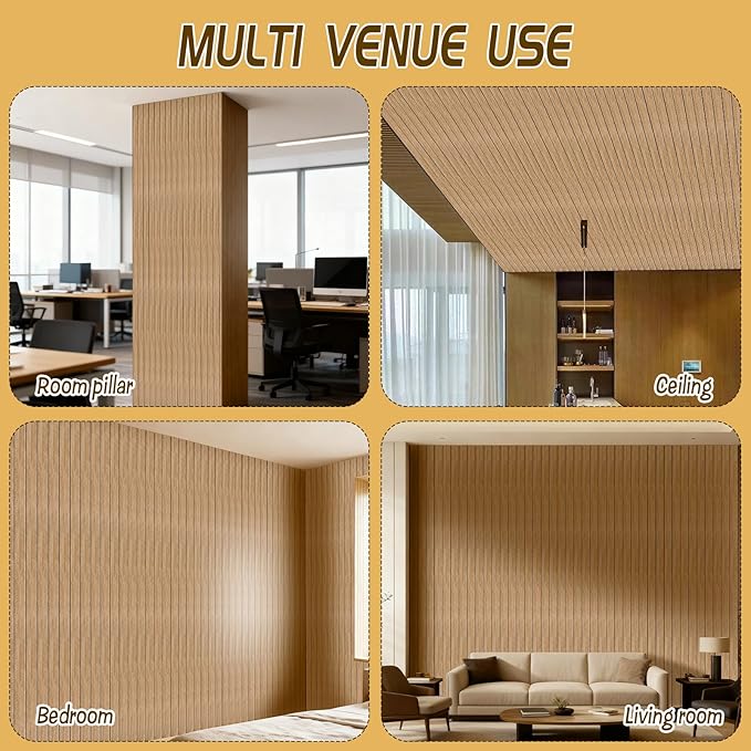 3D Slat Wall Panel Peel and Stick 118"x15.75"– Thick Soundproof Wood Wall Panels, Self-Adhesive Faux Wood Grain Wallpaper for Interior Wall Decor, Accent Wall, Ceiling (2 Roll)