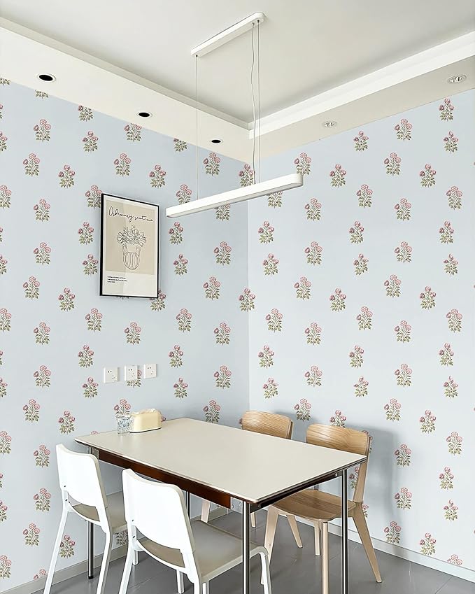 17.3" x 393.7" Vintage Wallpaper, Farmhouse Floral Peel and Stick Wallpaper Girly Self Adhesive Wall Paper for Bedroom Bathroom Kitchen Cabinets