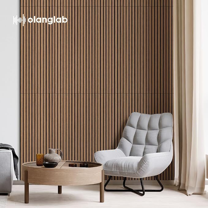 Olanglab Acoustic Wood Wall Panels 4 Pack, Sound Dampening Wood Slat Wall Panels 23.6" x 47.2", Cherry