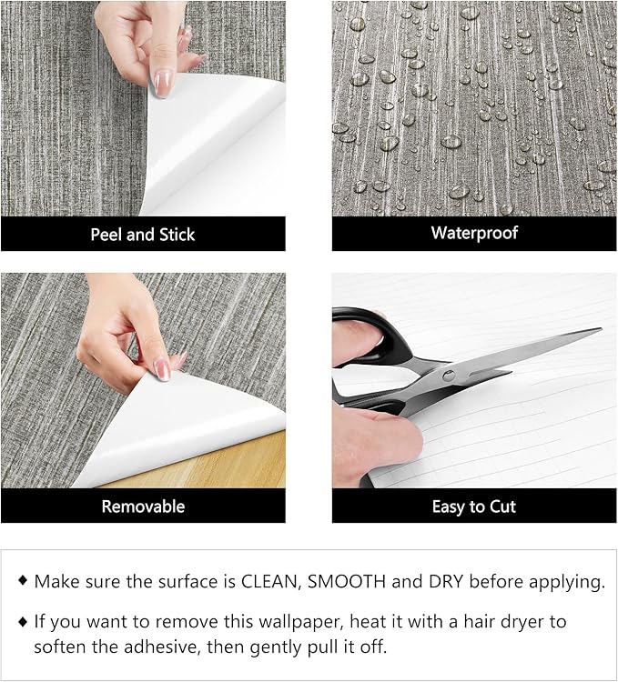 LACHEERY Faux Grasscloth Prepasted Wallpaper Peel and Stick Contact Paper for Walls 15.8"x276" Brown Gray Grasscloth Peel and Stick Wallpaper for Bedroom Bathroom Wall Cabinets Countertops Waterproof