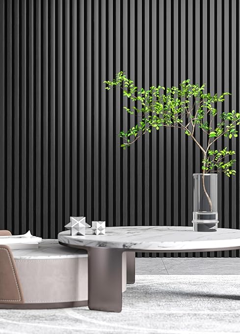 106” x 12.6” Soundproof Acoustic Wood Wall Panels, 3D Slat Paneling, Decorative Panels for Walls and Ceilings, Acoustic Panels for Interior Design (Set of 20) (Jet Black)