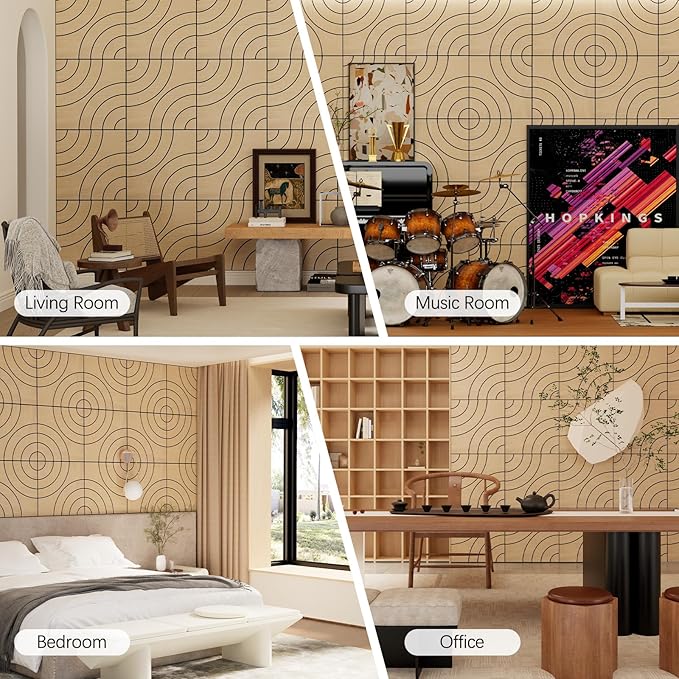 4 Packs Acoustic Wall Panels - Self-Adhesive 3D Wood Slat Wall Panel- Peel and Stick Sound Absorbing Panels for Noise Reducing - Feature Wall Decor for Home & Office