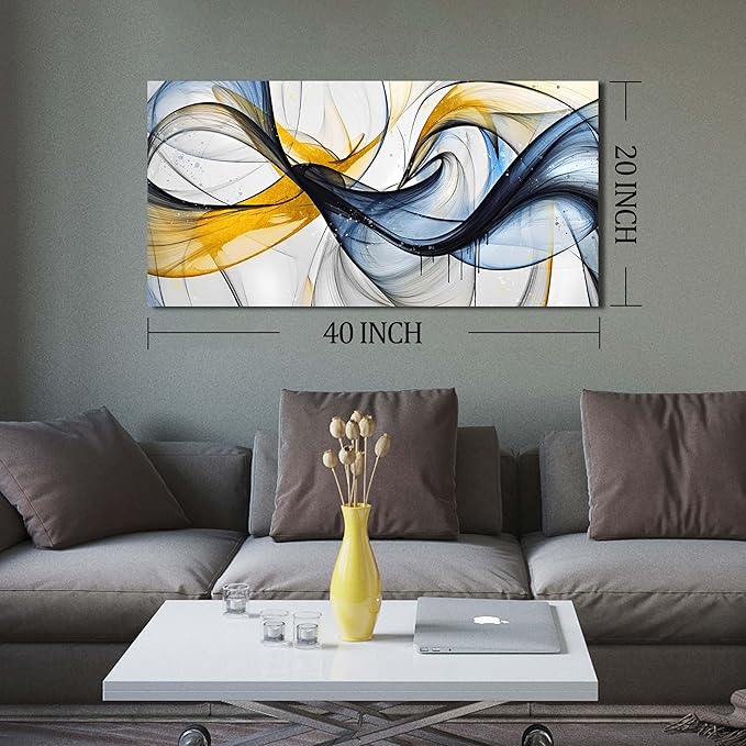 Abstract Office Artwork Wall Decor - Blue Canvas Art Wall Decor for Living Room - Modern Wall Art for Bedroom Size 20" x 40"