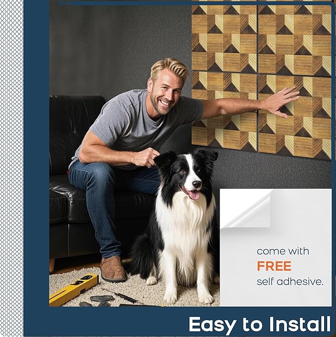 BUBOS Large Acoustic Panels,6 Pack Wood-Pattern Printing Soundproof Wall Panels, Total Size 70.8 x 47.2 Inches Self-Adhesive Decorative Sound Absorbing Panels for Studio, Home,3D Wide Chevron
