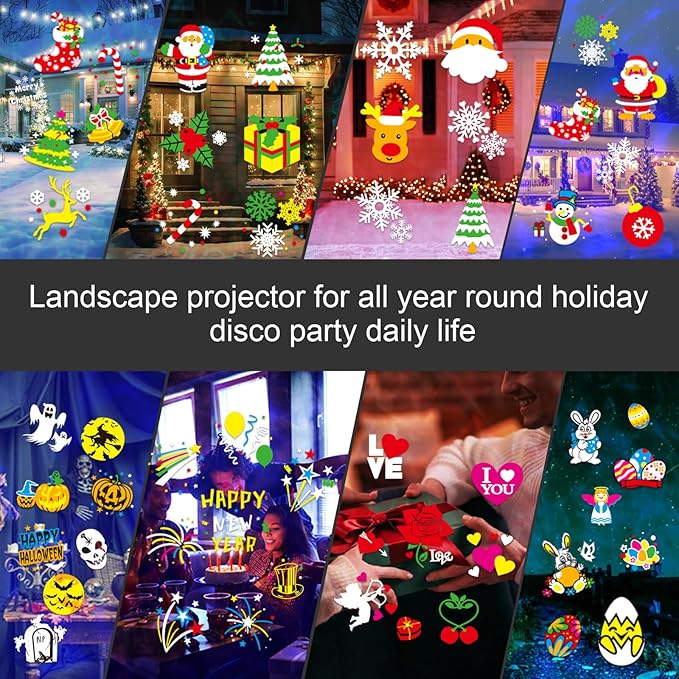 Christmas Light Projector Outdoor, RGBW Water Ripple with 10 Slides, 3D Moving Patterns, Remote Control Waterproof Christmas Projector Lights for Outdoor Yard House Garden Holiday Decorations