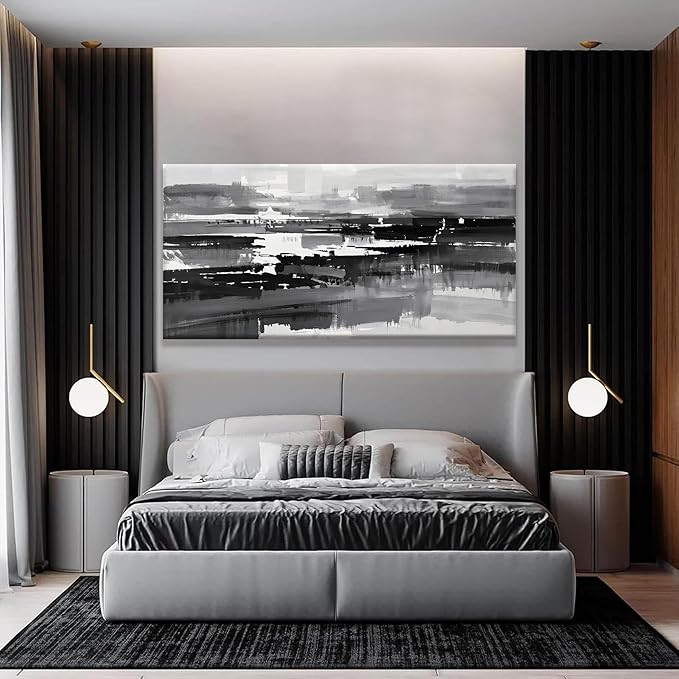 Abstract Wall Art For Living Room Modern Canvas Art Wall Decor Grey White Wall Art For Bedroom Office Decor Grey Abstract Art Painting Ready To Hang Pictures Artwork 24×48 In