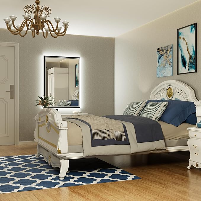 20x28 Inch LED Bathroom Mirror with Front and Back Lighting, 3 Color Temp, Dimmable, Anti-Fog, Black Aluminum Frame Wall Mounted Lighted Bathroom Vanity Mirror