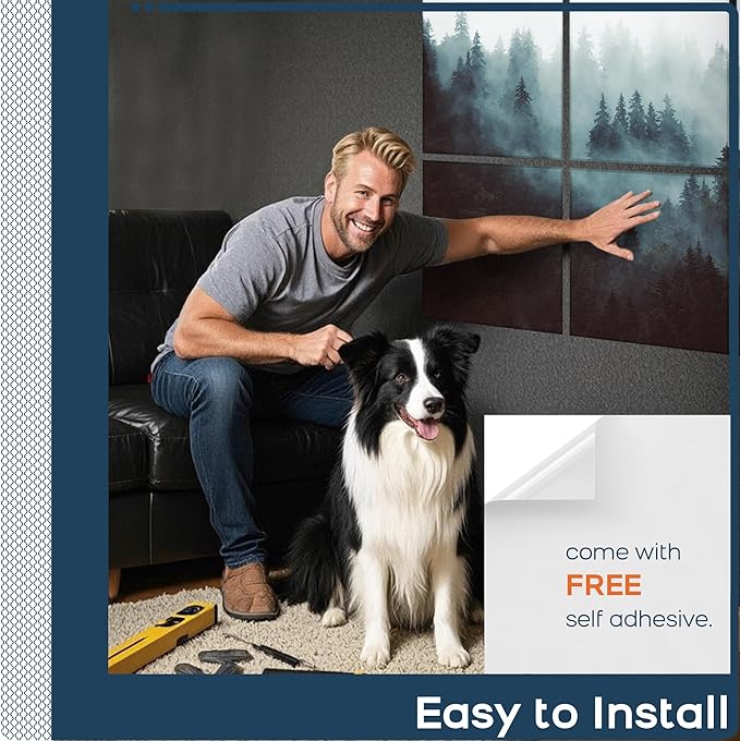 BUBOS 6 Pack Art Acoustic Panels Soundproof Wall Panel,70.8X47.2 Inches Large Sound Absorbing Panel,Self-Adhesive Decorative Acoustical Wall Panels, Acoustic Treatment for Home OfficeïŒFoggy ForestïŒ