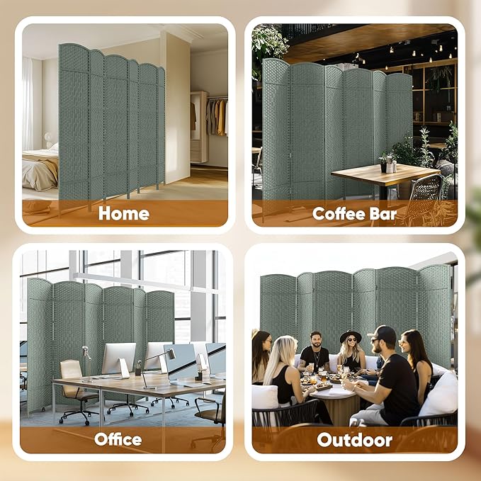 JOSTYLE Room Divider 6 Panel Divider Wall, 6ft Tall Divider for Room Separation, Folding Privacy Screen Panel, Portable Wooden Room Divider Panel, Freestanding Partition Screen, Grey