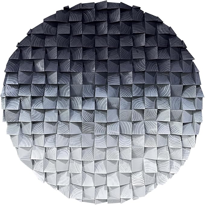 LIUZEYUE - 3D wooden block decoration painting art wall decoration 3D wooden background wall living room bedroom study (blue gray gradient) Diameter 31.5"