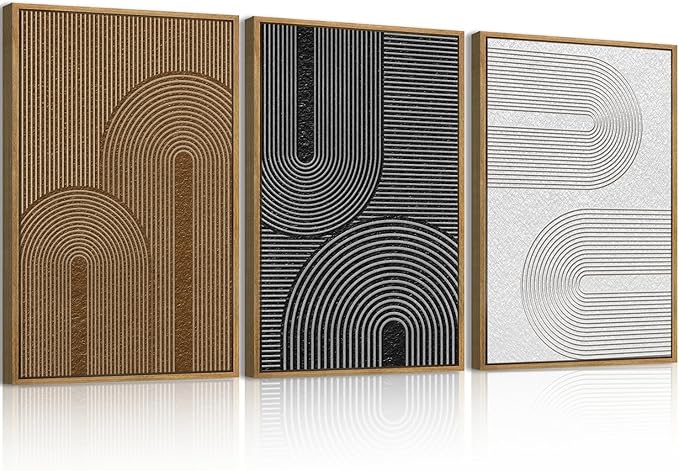BINCUE Extra Large Abstract Modern Wall Art Framed Dark Wall Painting Neutral Print Decor for Living Room Bedroom 24" Lx36 W Set of 3