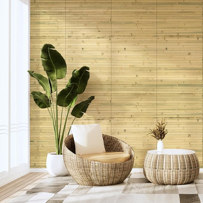 Art3d Natural Bamboo Wall Panel for Interior Wall Decor, Renewable Pole Wrap Wainscoting Paneling for Wall Ceiling Furniture Cabinet Office, 12 x 96 Inch - Natural