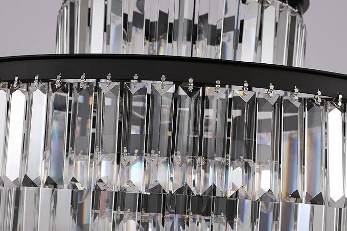 20" Black Crystal Chandelier, Modern 4-Tier Ceiling Light with Clear Crystal Prisms, Luxury Pendant Lighting for Dining Room Entryway