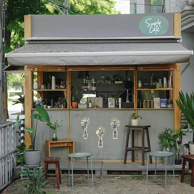 3 Pieces Metal Flowers Wall Art Decor, House Minimalist Bathroom Wall Decors Sculptures for Living Room Dining Room Bedroom Housewarming Gifts