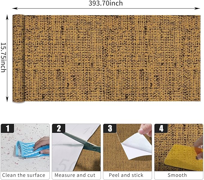 15.75"x393.7" Brown Wallpaper Peel and Stick Removable Grasscloth Textured Wall Paper Self Adhesive Cabinets Drawers Bookshelves Vintage Contact Paper Thickened Waterproof Faux Linen Vinyl Roll