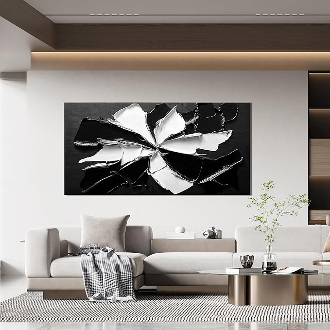 Abstract Wall Art Decoration Modern Wall Art Pictures for Living Room Abstract Canvas Art Wall Decor Minimalist Black and White Wall Art Prints Flowers Artwork for Walls Office Home Decor 20"X40"