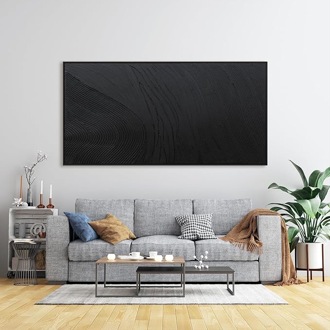 Large Modern Wall Art for Living Room Abstract Canvas Wall Art Decor Framed Large Black Wall Art Canvas Art Wall Decor Hand Painted Black Texture Artwork for Walls Bedroom Office Wall Decor 29"x58"