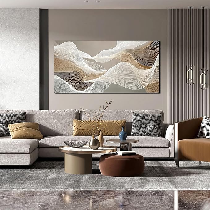 Large Abstract Wall Art Beige Wall Art White Canvas Art Print Modern Artwork for Bedroom Bathroom Living Room Office 24"x 48"