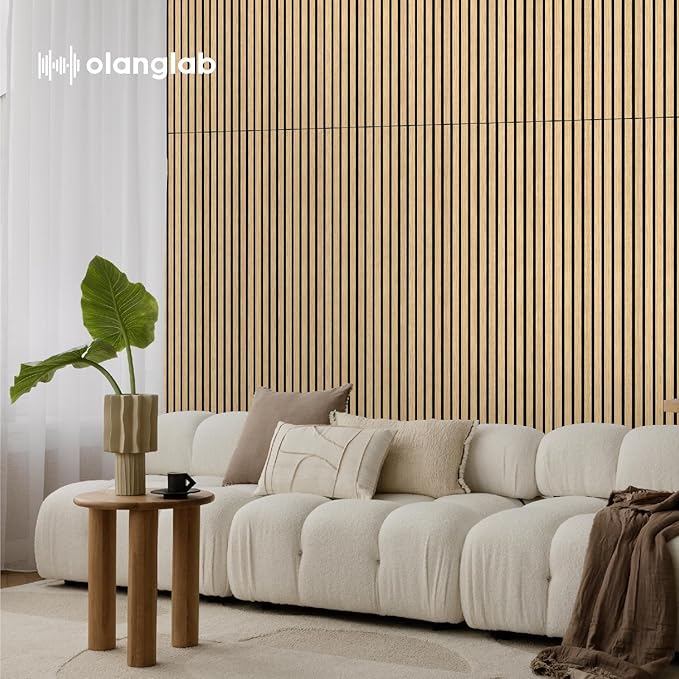 Olanglab Acoustic Wood Wall Panels 4 Pack, Sound Dampening Wood Slat Wall Panels 23.6" x 47.2", Cool Oak