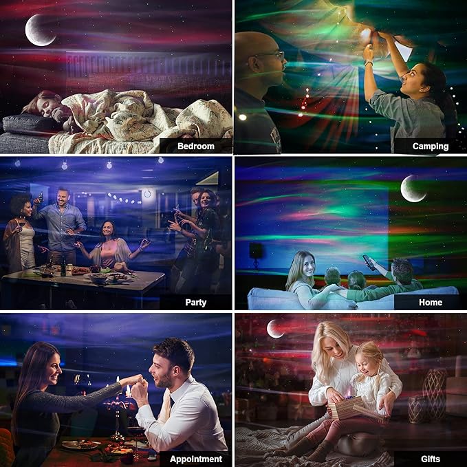 Cadrim Star Projector with Bluetooth Speaker and Remote, Northern Lights Aurora Projector with Moon and Star, Night Light Projector for Bedroom, Home Theater, Kids Adults Game Room and Parties