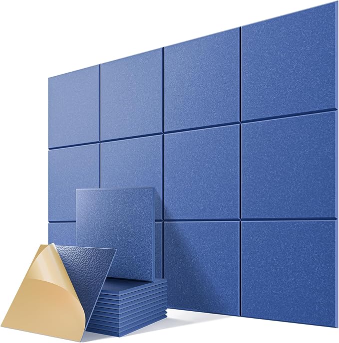 12 Pack Self-Adhesive Acoustic Panels, 12" X 12" X 0.4" High-Density Sound Proof Foam Panels for Walls, Soundproof Wall Panels for Home & Office (Sky Blue)