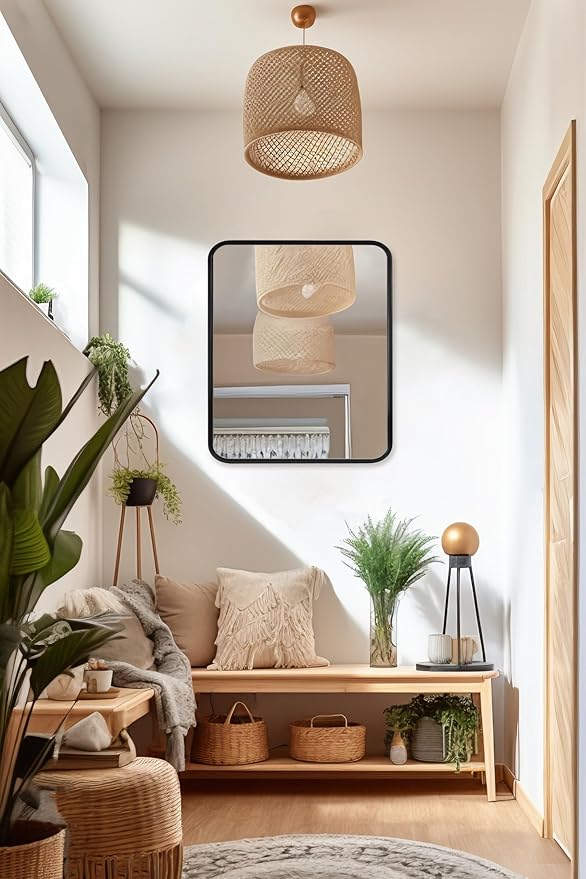 ANDY STAR Black Bathroom Mirrors for Wall, 22X30 Inch Rounded Rectangle Mirror, Matte Black Bathroom Vanity Mirror, Tube Metal Framed Wall-Mounted Mirror Horizontally or Vertically