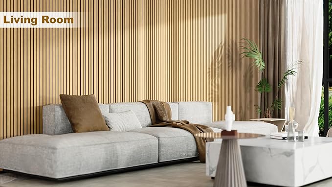 Acoustic Wood Wall Panels, 2-PC 94.49 x 12.6 in Soundproof Wood Wall Panels for Decor, Wood Slat Wall Panels for Wall Decor, Natural Oak