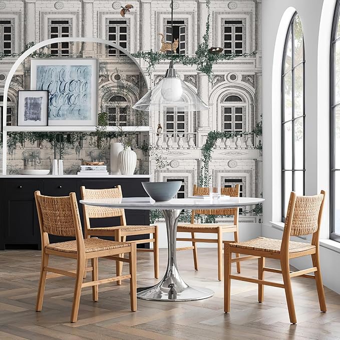 Large 3D Vintage Wall Murals Peel and Stick 148" W x 98" H Black White French Street Wall Mural Building Wallpaper with Animal Birds Canvas Nursery Paper for Living Room Background Bedroom Office