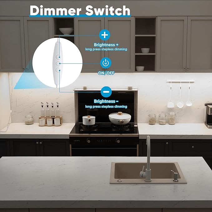 Litever Under Cabinet Lights Plug in, 6 pcs 12 Inches LED Light Strip Bars. Super Bright Dimmable Linkable for Kitchen Counter Above Cabinets Shelf Workbench Desk Closet Lighting. Daylight 5000K