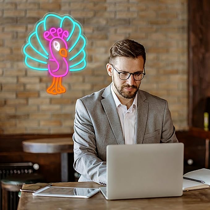 Peacock Neon Sign Dimmable Elegant Peacock Spreading Feathers Led Sign USB Powered Unique Bird Neon Light Sign for Bird Shop Bedroom Home Man Cave Beer Bar Cafe Party Art Wall Decor Boy Girl