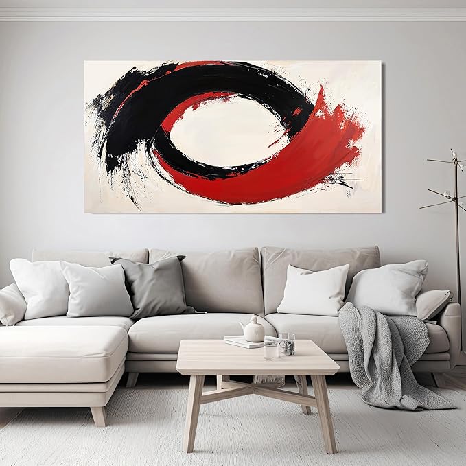 Abstract Wall Art Decor Minimalist Black Wall Art Prints Abstract Canvas Art Wall Decor Large Modern Wall Art Red Wall Art Pictures for Living Room Artwork for Walls Bedroom Office Decor 24" X 48"