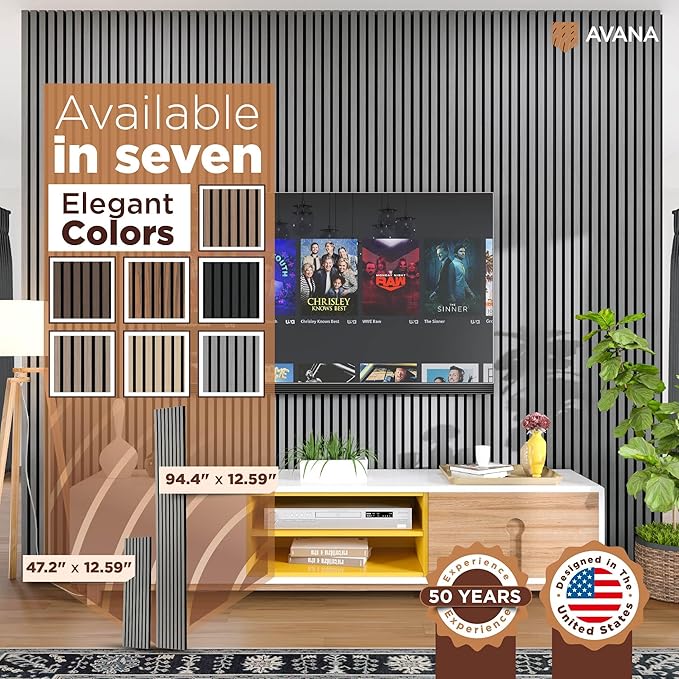 Avana Acoustic Wood Wall Panels – 94.4 x 12.6 Inch Gray Oak Acoustic Panels 2 PCs – Wall Panels For Interior Wall Decor For Homes, Offices, Studios – Pleasing Decorative Wood Panels For Wall