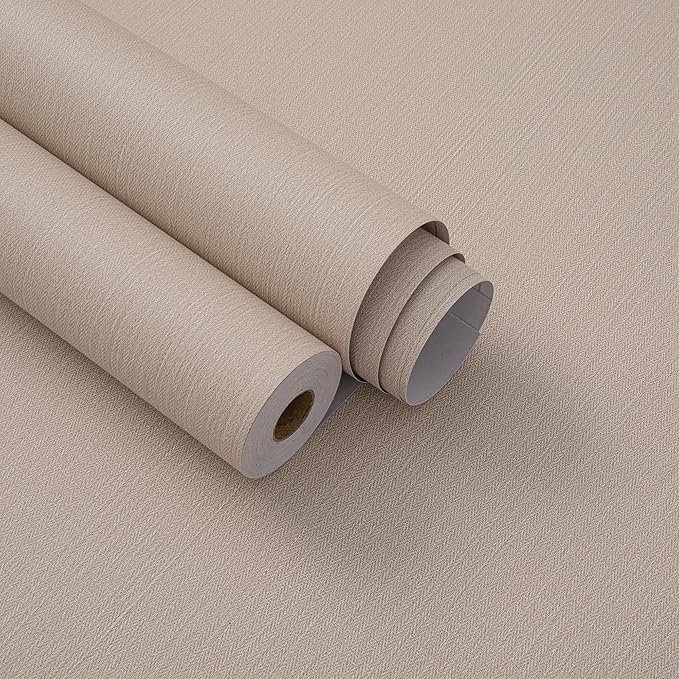 24in X 393in Grasscloth Peel and Stick Fabric Textured Contact Paper for Cabinets, Linen Wallpaper Vintage Matte Frosted Waterproof Flax Luxury Wallpaper for Bedroom Kitchen (Light Brown)