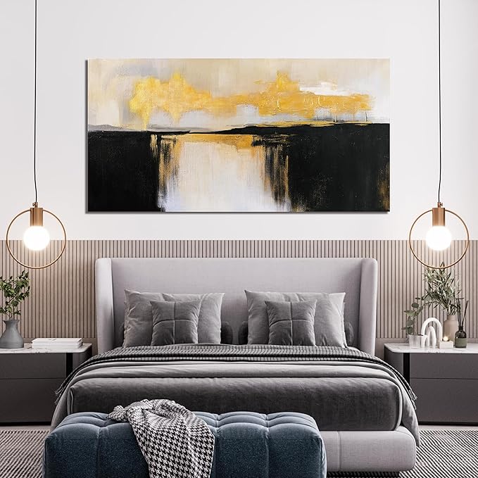 Canvas Wall Art Decor Wall Art Pictures for Living Room Abstract Art Work Black and White Wall Art Decor Modern Black and Gold Abstract Wall Art Prints For Bedroom Office Kitchen Wall Decor 20" x 40"