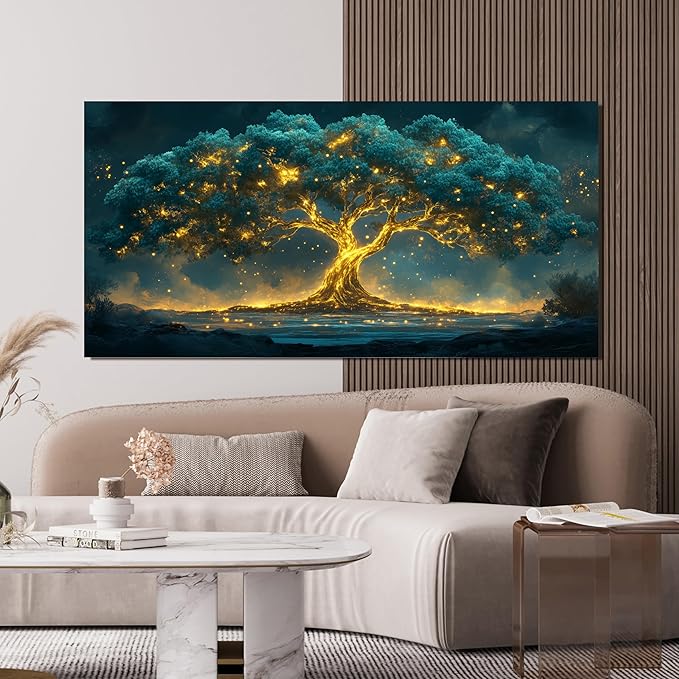 Canvas Wall Art Decor Green Botanical Wall Art Decor Canvas Art Wall Decor Modern Large Tree of Life Wall Art for Living Room Oversized Wall Art Prints Artwork for Walls Home Office Wall Decor 39"X78"
