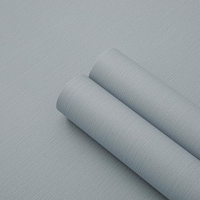 24"x393" Grasscloth Peel and Stick Wallpaper Fabric Textured Contact Paper for Cabinets, Faux Linen Vintage Matte Frosted Waterproof Flax Wallpaper for Bedroom Bathroom Kitchen (Blue-Gray)