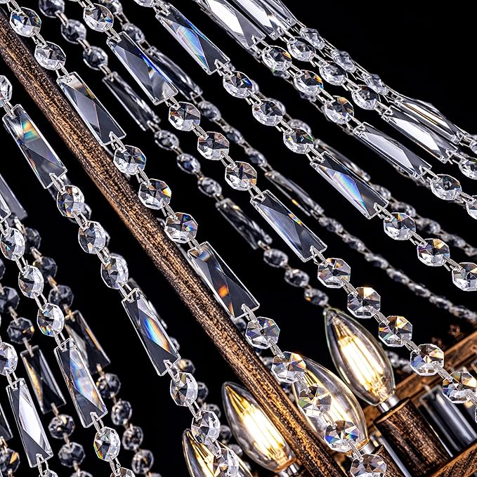 TOCHIC French Empire Crystal Chandelier Modern Farmhouse Chandelier Ceiling Light for Foyer Entryway High Ceiling, Vintage Antique Bronze Chandelier Light Fixture for Dining Living Room 34" W x 58" H