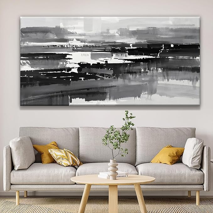 Black Grey And White Abstract Wall Art For Living Room Large Size Canvas Art Wall Decor Bedroom Office Decor Black Grey Abstract Wall Decor Painting Abstract Art Prints 29×58 In