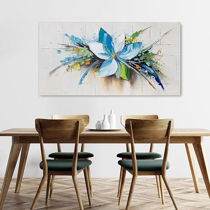 Canvas Wall Art Decor Large Wall Art Pictures for Living Room Canvas Art Wall Decor Blue Floral Wall Art Decor Modern Art Work for Walls Flower Wall Art Prints Bedroom Office Wall Decor 24" X 48"