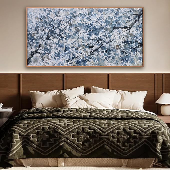 Modern Wall Art Nature Art Canvas Artwork Wall Decor Painting Dark Blue And White Abstract Tree Botanical Wall Art With Framed For Bedroom Living Room Dining Room Home Office Decor 24"×48"