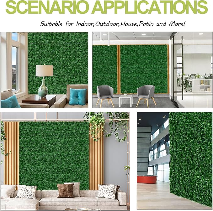 AOKIE 10"X10" Artificial Grass Wall, 24Pcs Boxwood Hedge Wall Panels UV-Anti Grass Backdrop Wall Decor, Greenery Privacy Hedge Screen for Indoor Outdoor Patio Balcony, Party Garden Fence (16.8 sq ft)