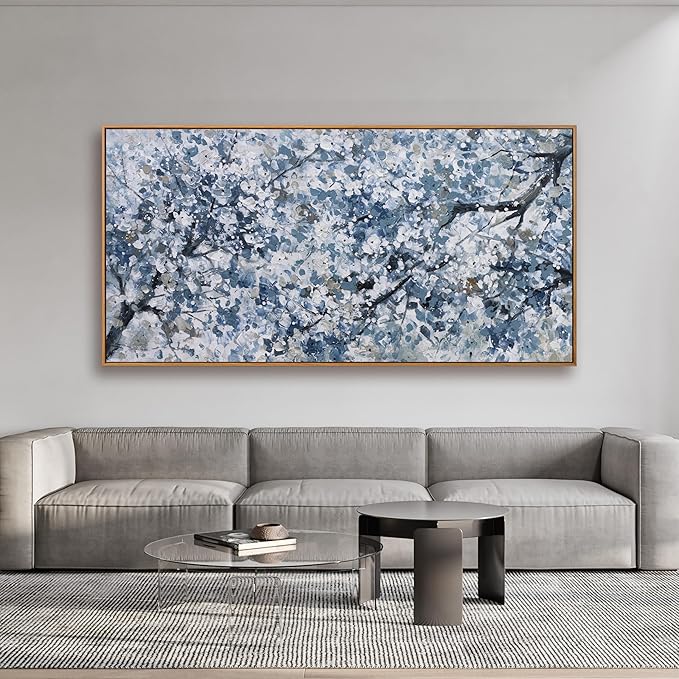 Canvas Wall Art Pictures Wall Decoration Dark Blue And White Abstract Tree Plants Artwork Large Wall Art Modern Painting Framed Pictures For Living Room Home Kitchen Office 29"X58"