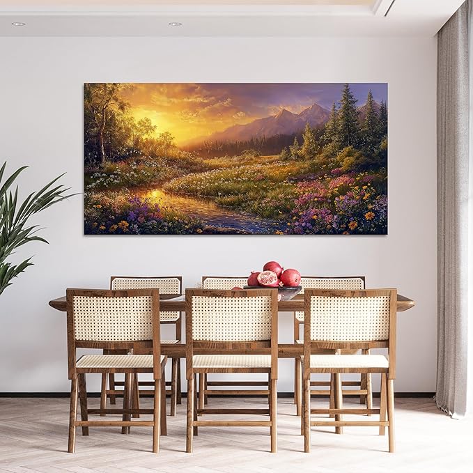 Canvas Oversized Wall Art Decor Wall Art Pictures for Living Room Artwork for Walls Large Vintage Landscape Art Prints Canvas Art Wall Decor Countryside River Wall Art Bedroom Home Wall Decor 29"X58"