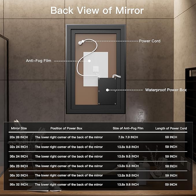 LED Bathroom Mirror 36x32 with Backlit and Front Lighted, Framed Dimmable Illuminated Mirror for Wall Anti-Fog Shatterproof (Horizontal/Vertical)