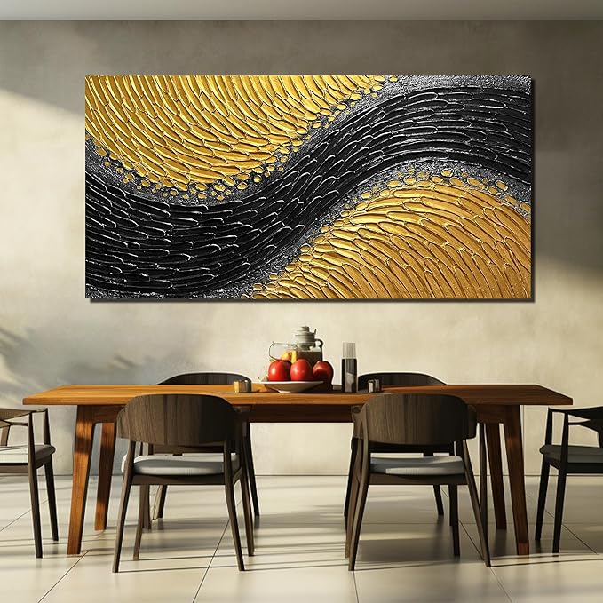 Black and Gold Abstract Painting Wall Decor for Living Room Modern 3D Hand Painted Wall Art for Office Extra Large Wall Art Bedroom Size 36 x 72 Inch
