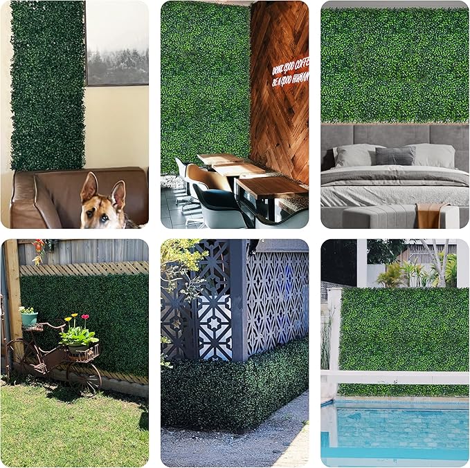 Artificial Boxwood Panels: 20"x 20"(16P) 4-Layer Leaf UV-Protected Grass Wall Backdrop Panels for Outdoor, Indoor, Garden&Fence Covering Privacy, Backyard and Decor